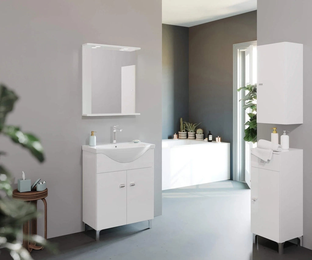 Composizione da bagno 2 ante Ê 65 cm con lavabo in ceramica e specchio
