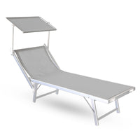 Lettino Prendisole da Giardino 181x60xH39 cm in alluminio e tela grigia Bagnino