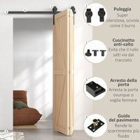 Kit Porta Scorrevole a Libro 122x0.5x4 cm con Binario e Cerniere in Acciaio al Carbonio Nero