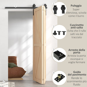 Kit Porta Scorrevole a Libro 122x0.5x4 cm con Binario e Cerniere in Acciaio al Carbonio Nero