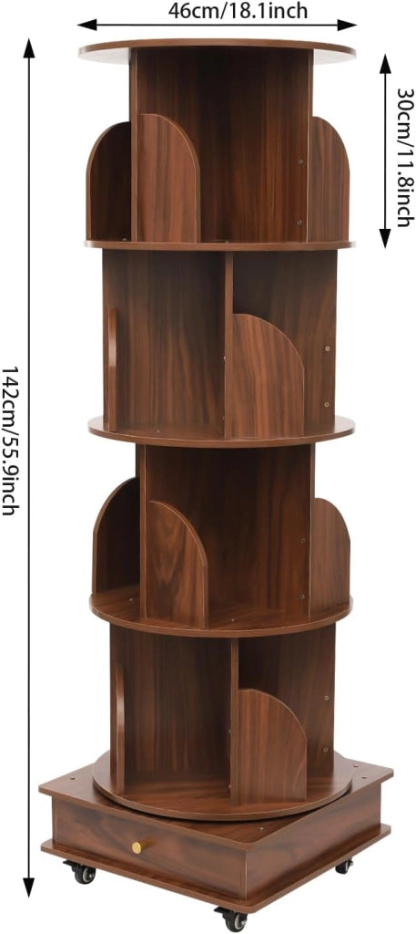 Libreria girevole a più piani, libreria rotonda con una capacità di carico fino a 99,21 kg, per riporre libri, riviste (Burlywood Color)