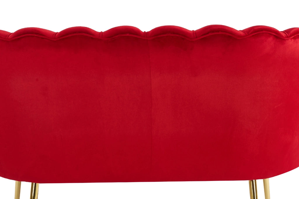 Divano Due 2 Posti In Velluto Forma Conchiglia Gambe In Metallo 133x63x75 Cm Camera Soggiorno Ufficio  Bordeaux