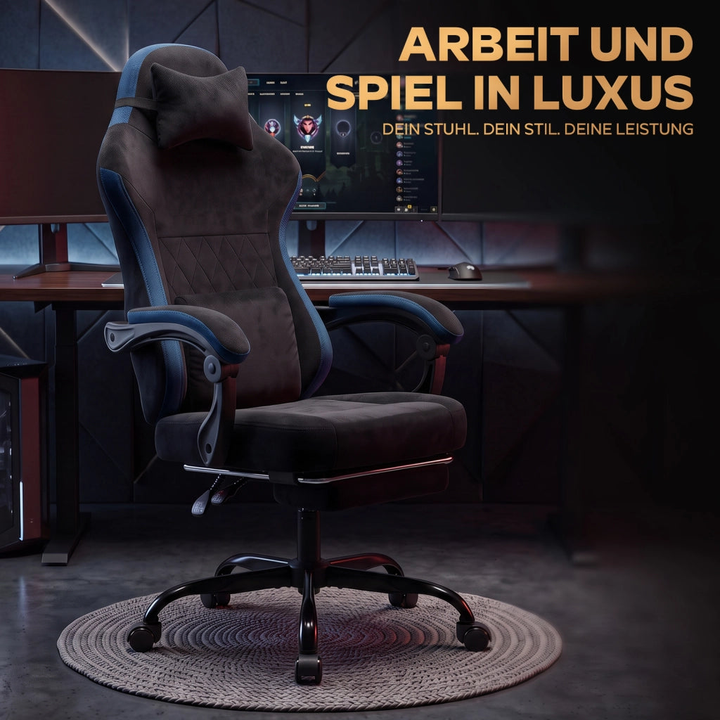 Sedia da gaming ergonomica in tessuto nero e blu