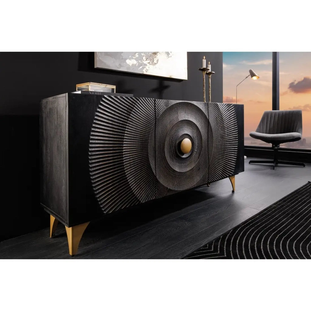 Buffet 140 cm 3 porte legno nero e dorato – Collezione SOLARIS