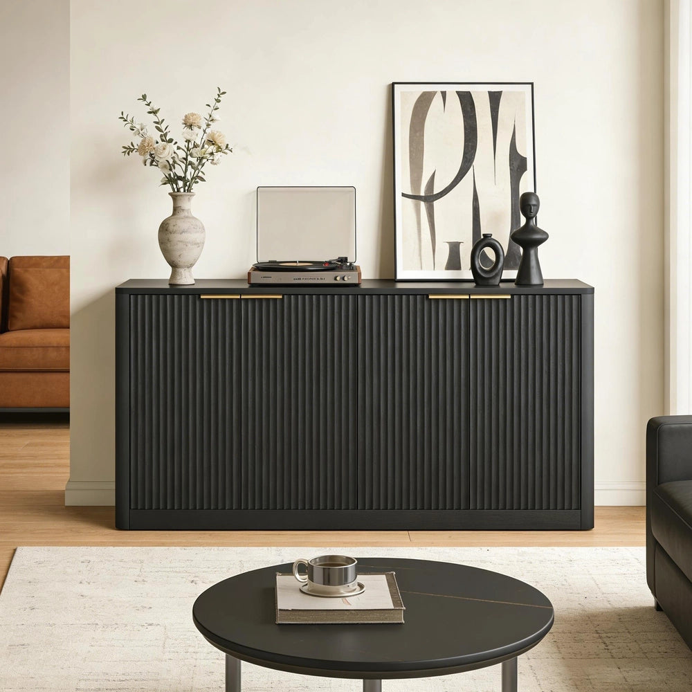 Credenza Moderna con Ante ¨C MINIMAL ¨C Nero, 150x40x70.5 cm
