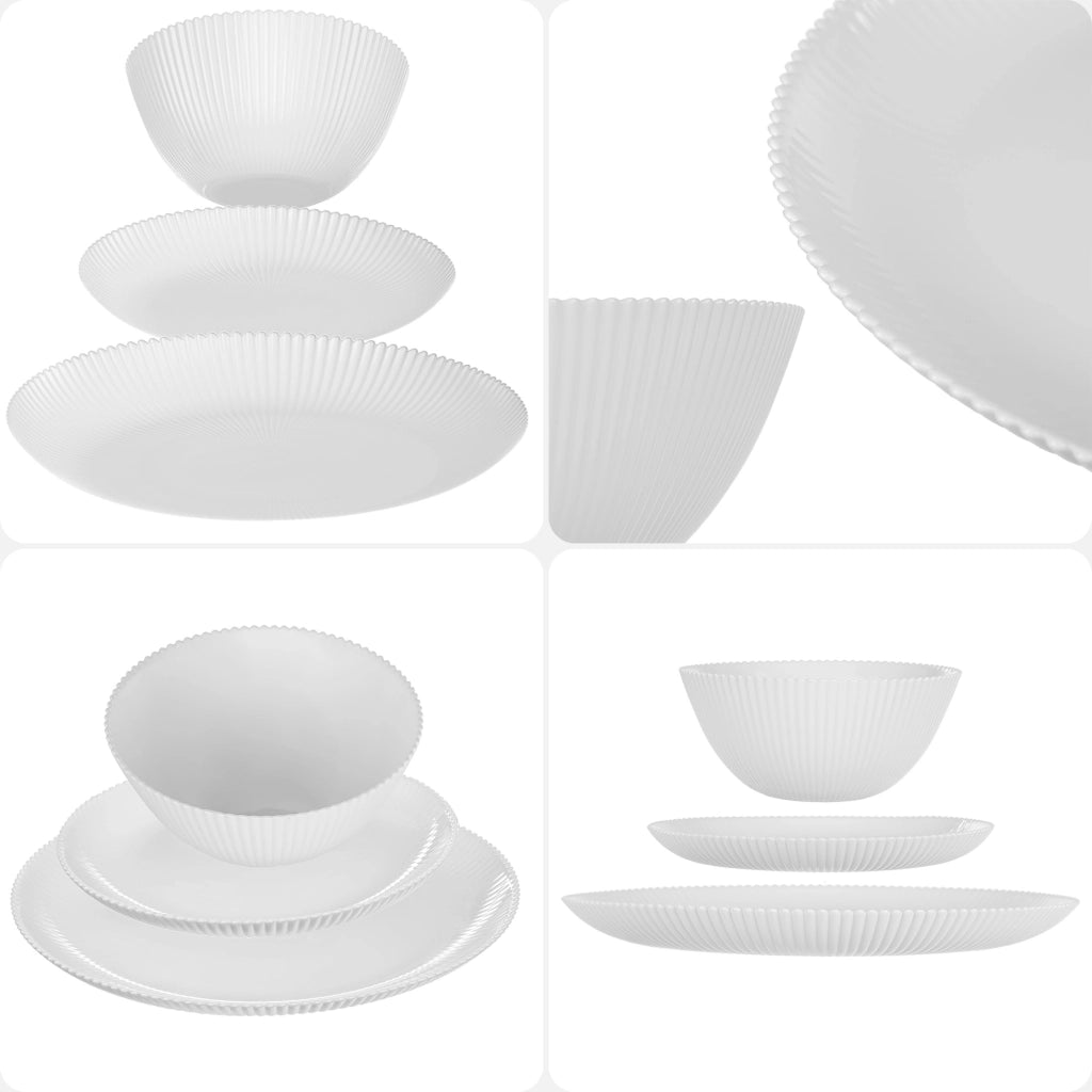 Set di stoviglie KADAX composto da 12 piatti bianchi.