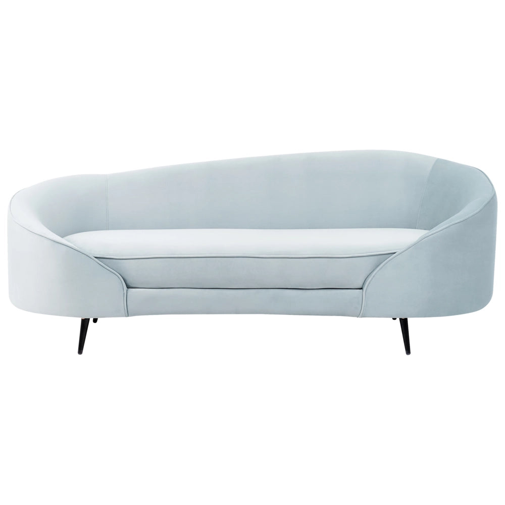 Divano velluto azzurro glamour curvo in stile retrò a 2 posti con gambe metallo dorato