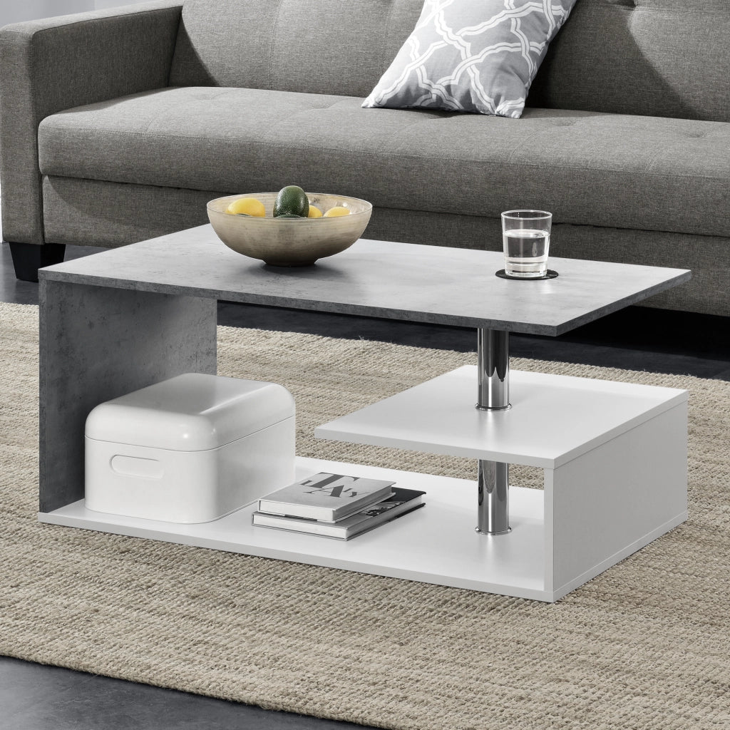 Tavolino da Salotto Haarlem con 3 Piani 90 x 50 x 41 cm - Effetto Cemento / Bianco [en.casa]