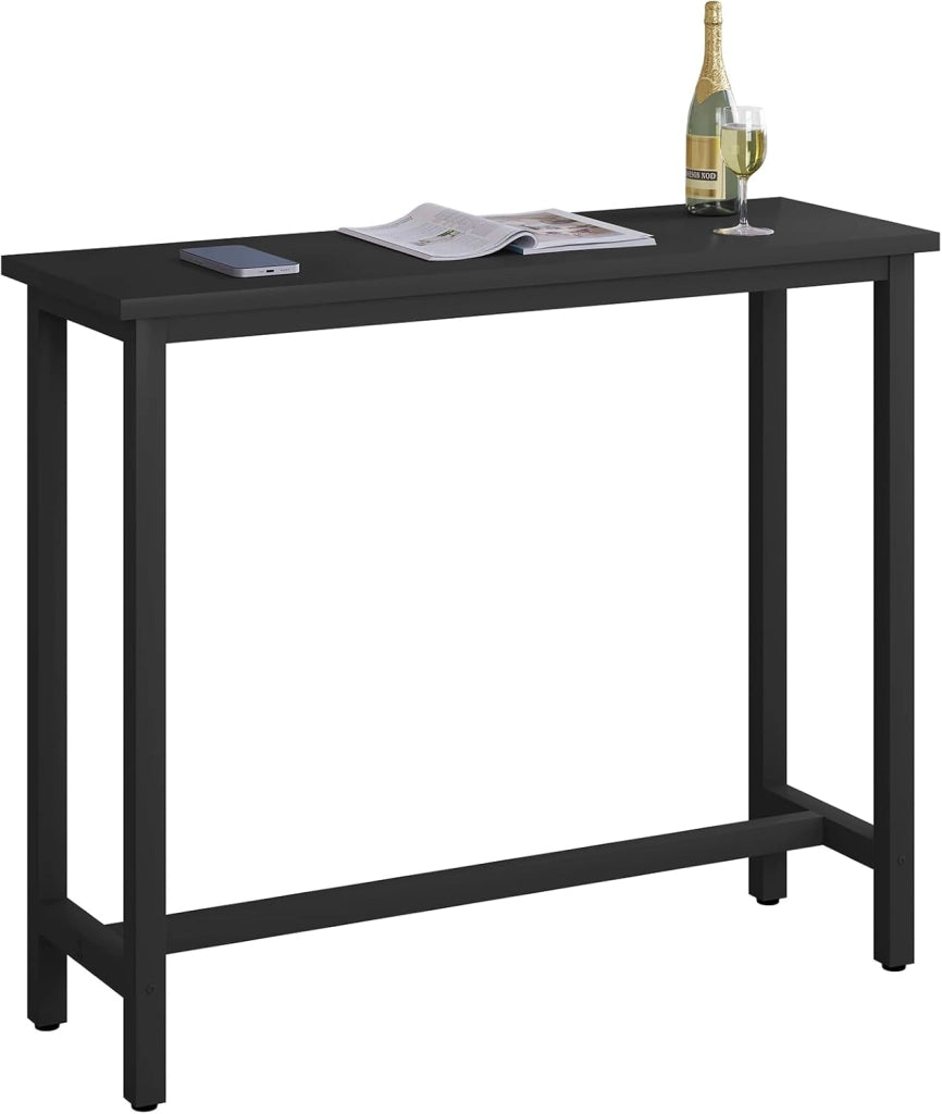 Tavolo Alto con 2 Sgabelli, Set Pranzo per Cucina, Sala da Pranzo, Isola da Cucina, Sgabelli Rotondi, Struttura in Metallo, Design Industriale, Nero