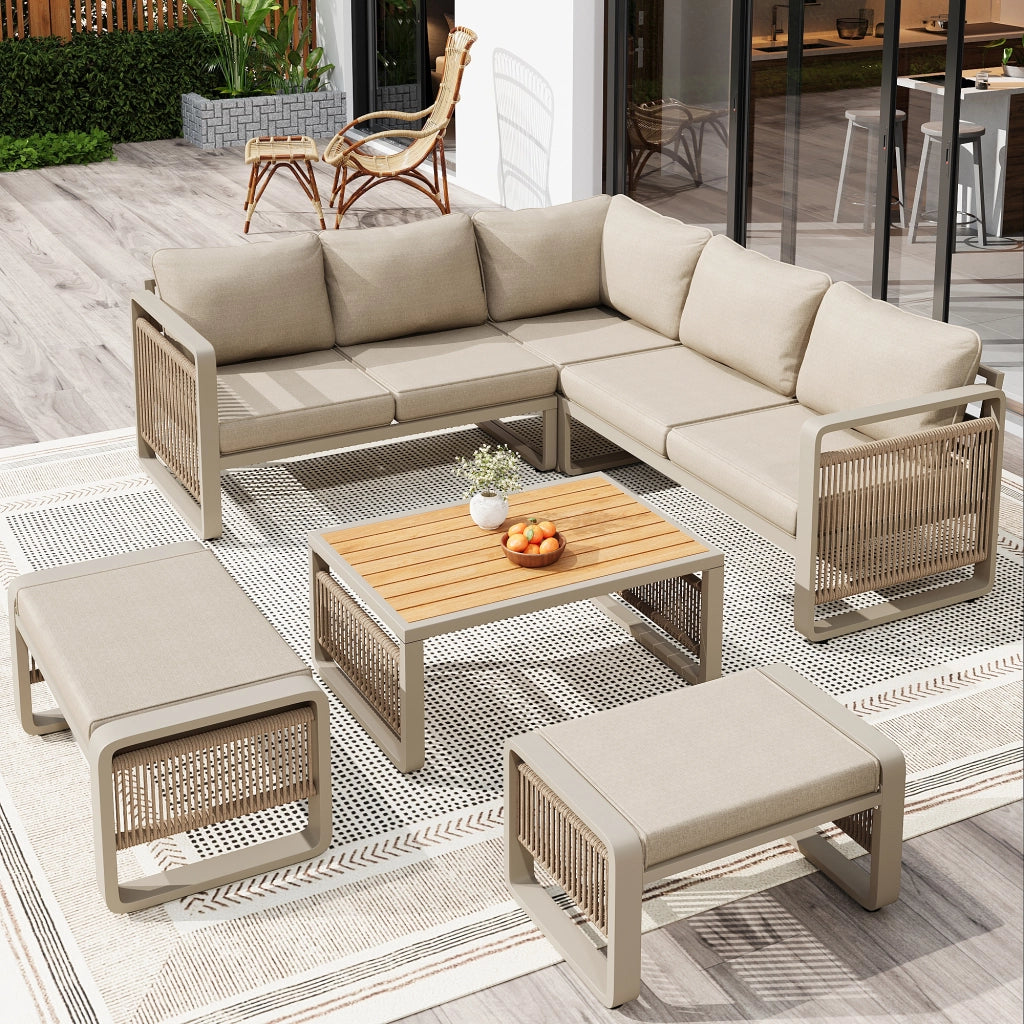 Set Divani da Giardino per 6-7 Posti con Cuscini ¨C MINIMAL ¨C Angolare, Rattan, Beige