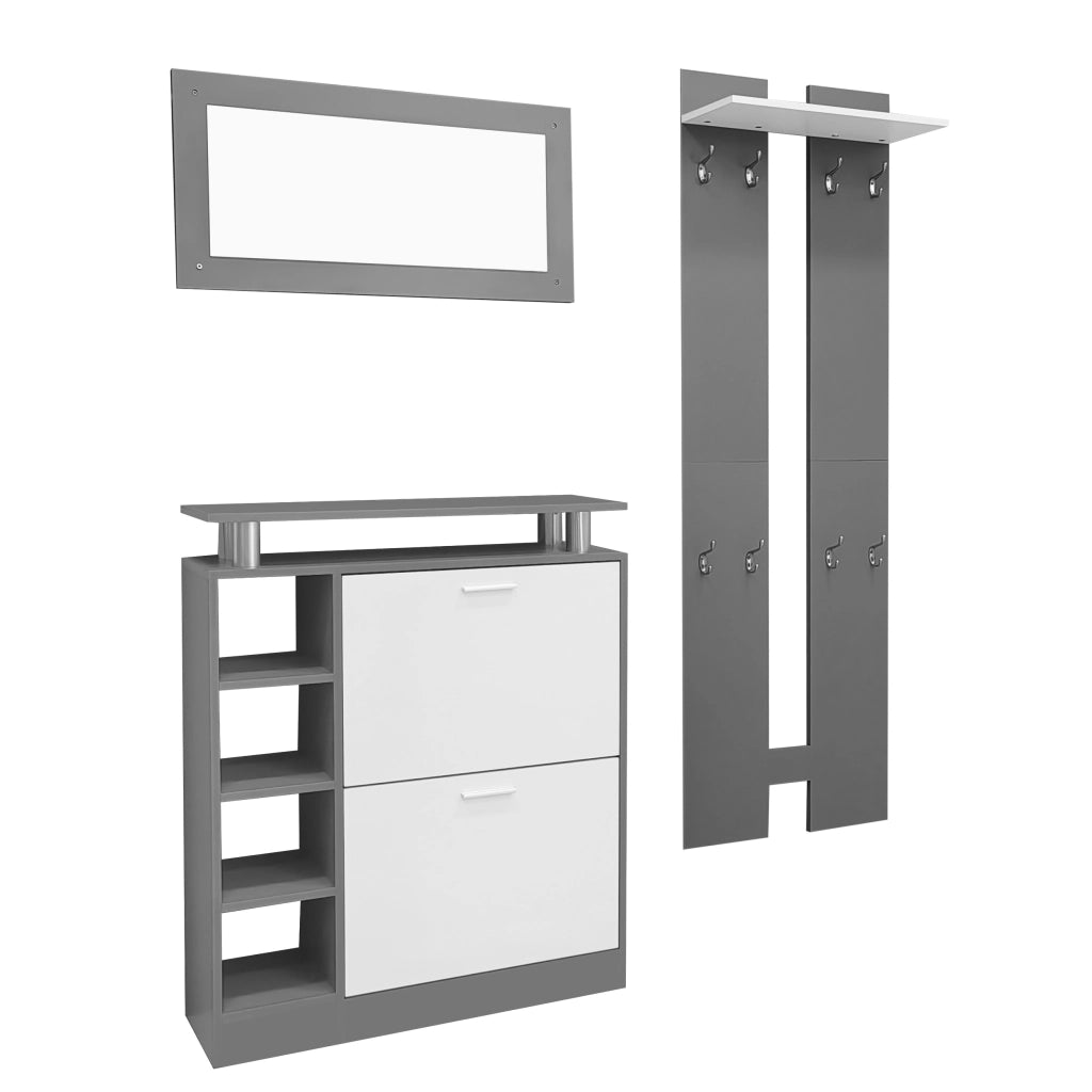 Sistema guardaroba a muro - Zephmum- 80x25x96.5cm, specchio, pannelli, scaffale, armadietto scarpe, colore antracite