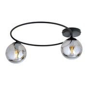 Plafoniera Minimal 2 Luci Perseo In Acciaio Nero E Sfere In Vetro Fumè