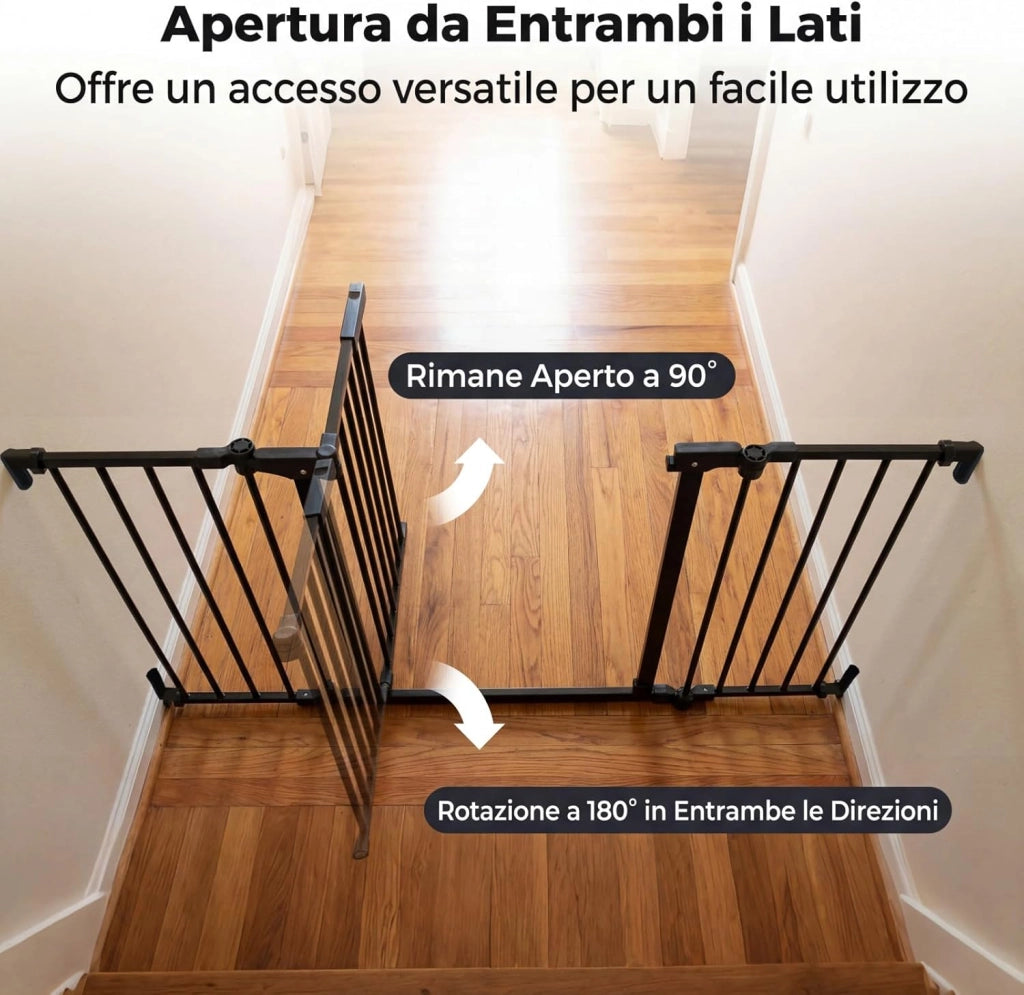 198 cm Cancelletto a 3 Pannelli per Cani, Recinzione Pieghevole in Metallo con Doppia Chiusura, Apertura Bidirezionale Cancello per Bambini e Animali, Ideale per Scala e Camino (Nero)