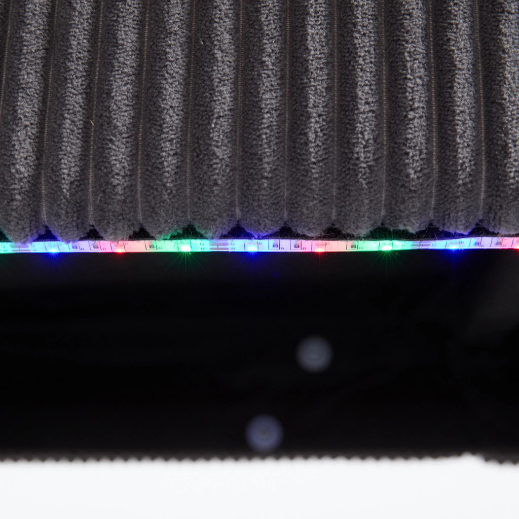 Divano U 265x135x88 cm con LED; USB e cuscini in velluto grigio