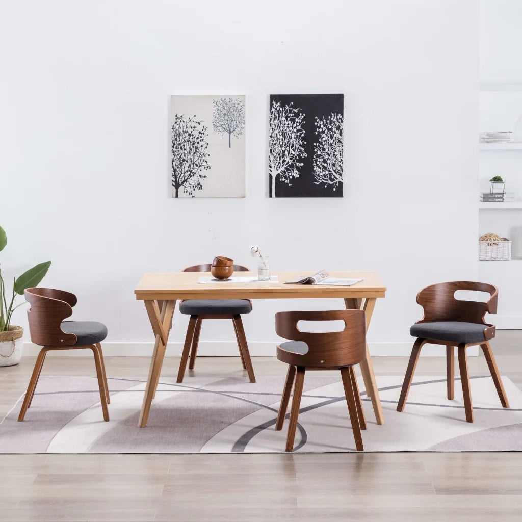 Sedie da Pranzo 4 pz Legno Curvato e Tessuto Grigio 278850