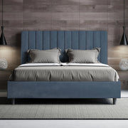 Letto matrimoniale francese senza rete imbottito 140x190 microfibra blu Agueda