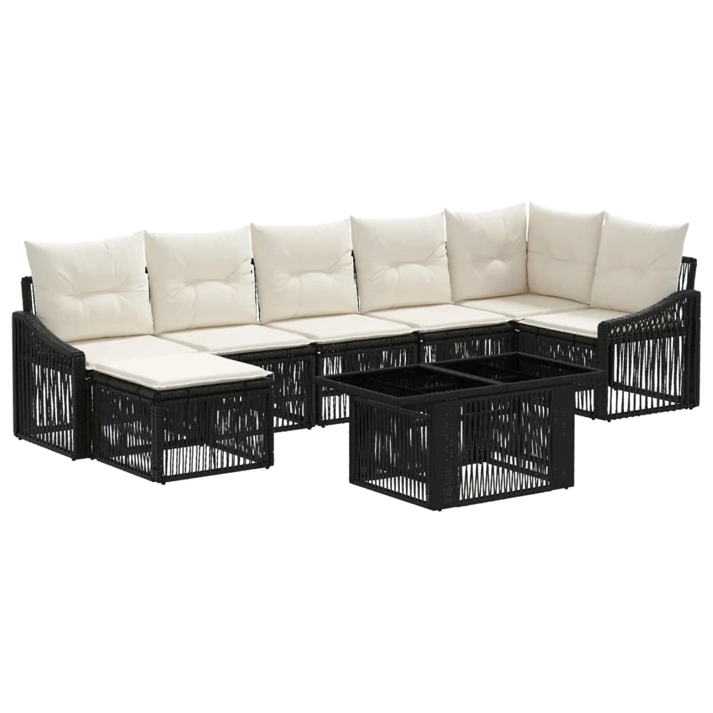 Set Divano da Giardino 8 pz Nero e Bianco Crema polyrattan 3437284