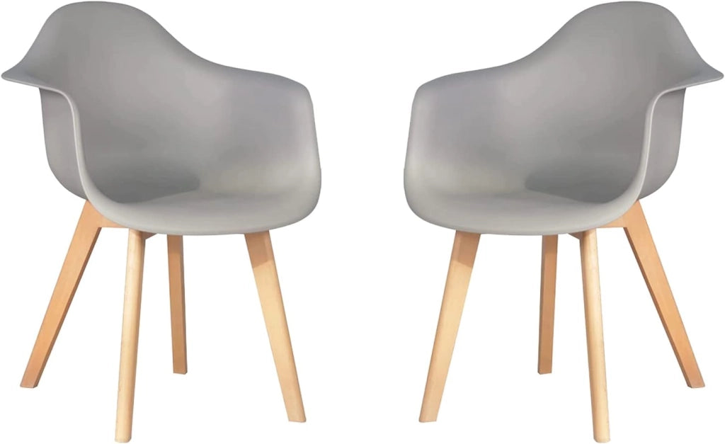 Set di 6 Sedie da Sala da Pranzo con Braccioli, Sedie da Cucina Stile Moderno Poltrone, Gambe in Legno Massello di Faggio, Grigio