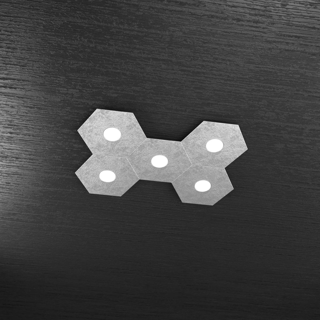 HEXAGON APPLIQUE-PLAFONIERA 5 LUCI FOGLIA ARGENTO 1142-5L-FA