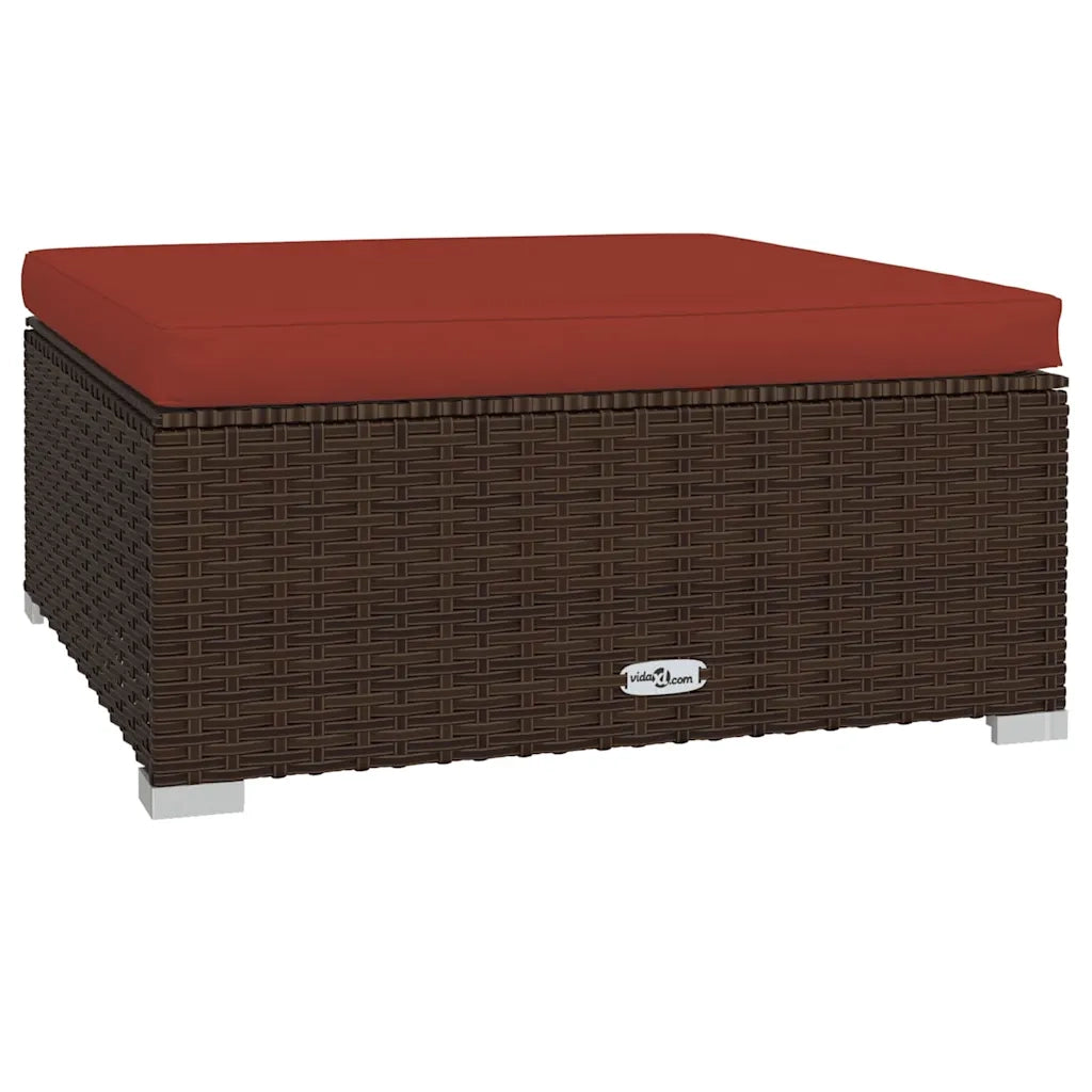 Sedia da giardino-Poggiapiedi Giardino con Cuscino Marrone 70x70x30 cm Polyrattan 593589