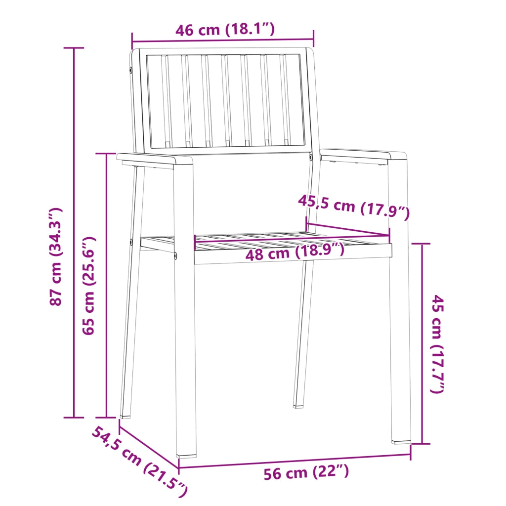 Sedia da giardino impilabile 4 pz in legno massello di teak e acciaio inossidabile