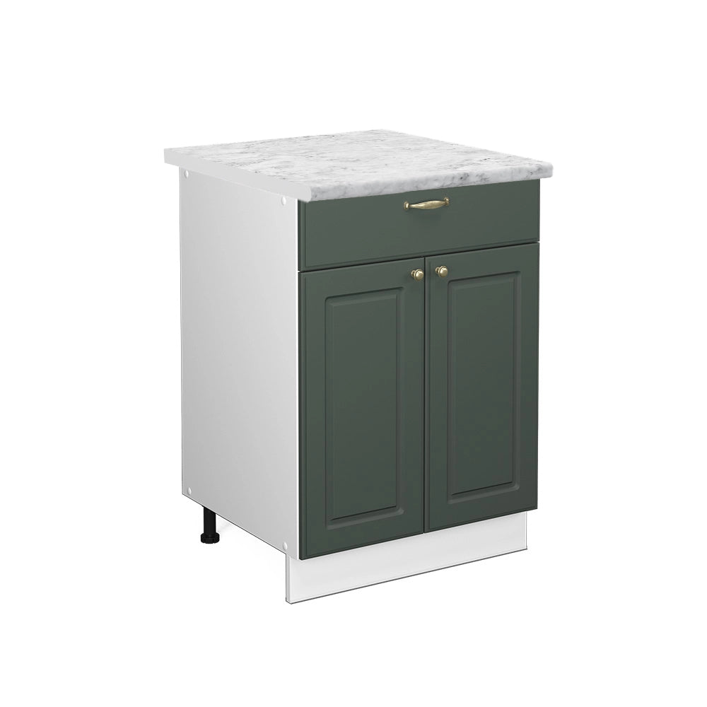 Mobiletto base per cucina Fame-Line Verde-oro rustico/Bianco 60 cm con cassetto, PL Marmo Vicco