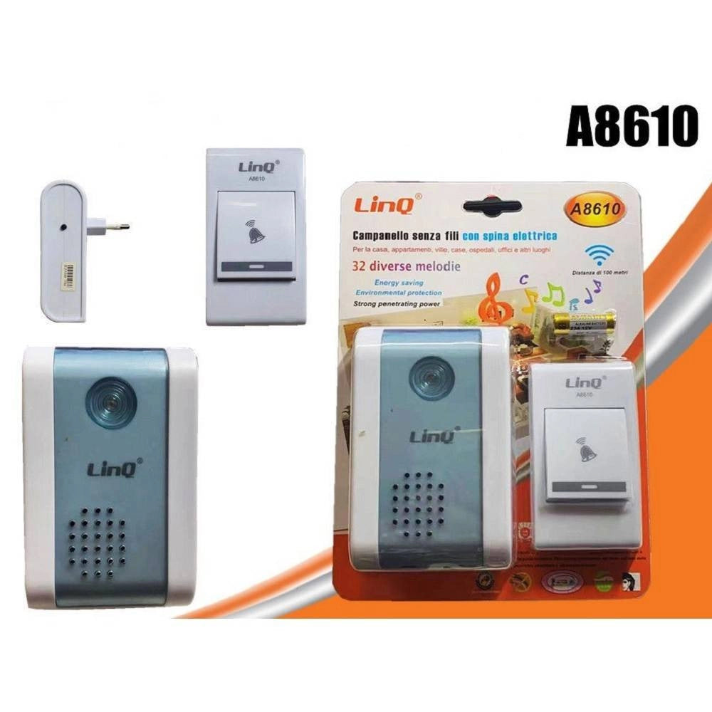 Trade Shop - Campanello Wireless Spina Elettrica Rete 220v Senza Fili 32 Melodie Porta A8610 -