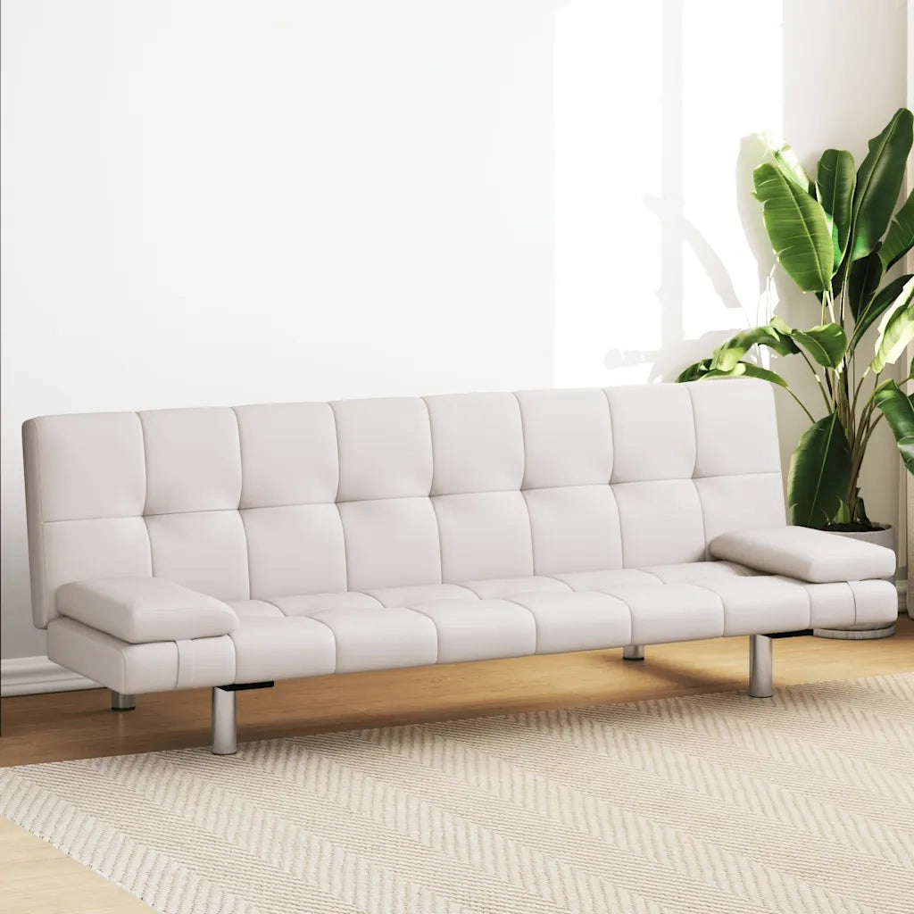 Divano Letto con 2 Cuscini Similpelle Regolabile Bianco Crema 241723