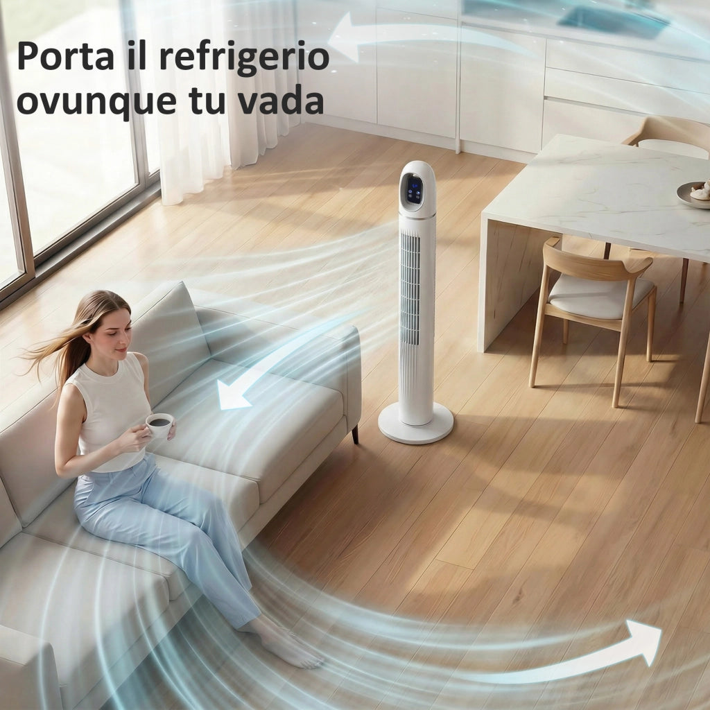 Ventilatore a Torre 31x31x111 cm Oscillante a 70° 4 Modalità 3 VelocitàTimer 24 Ore in PP e ABS Bianco