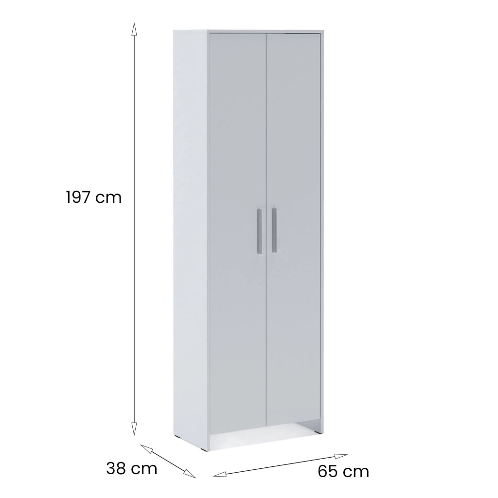 Guardaroba 2 ante Vinadio, Mobile camera da letto, Cabina armadio portabiti, Armadio appendiabiti, 65x38h197 cm, Bianco