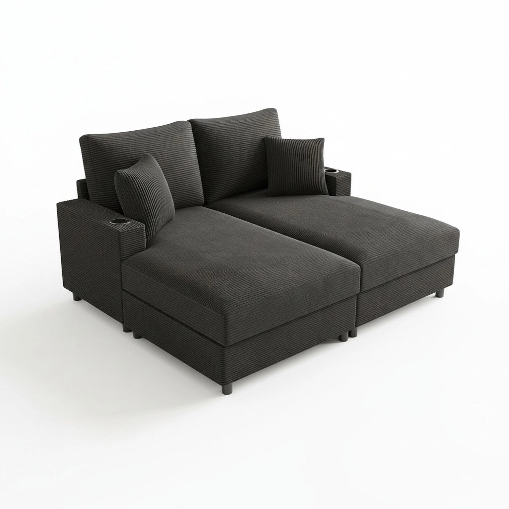 Divano letto XXL - Xylo - Doppio, USB, porta bicchieri, grigio, imbottito