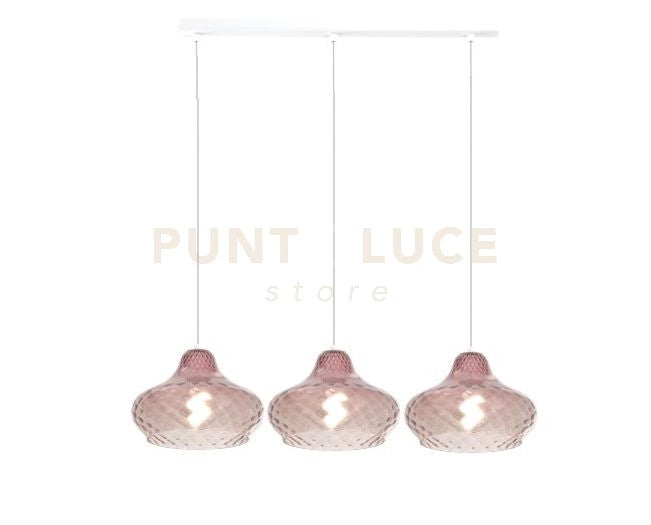 SOSPENSIONE BIANCO 3 LUCI RETTANGOLARE VETRI PICCOLI RUBINO 1191BI-S3 RP-RU
