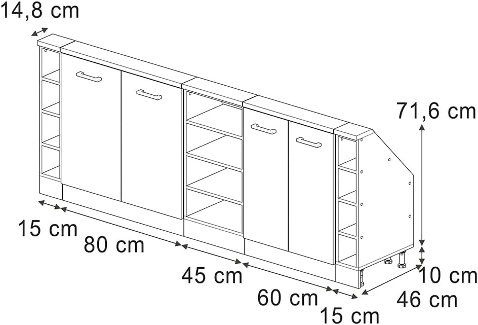 Mobile cucina sottotetto R-Line, Rovere artigianale/bianco, 210 cm Set di 5