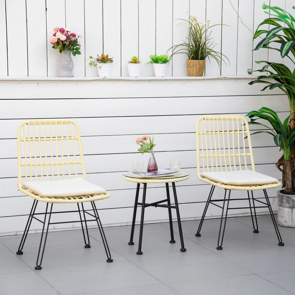Set bistro giardino 3 pezzi ¨C zephmum ¨C 2 sedie + tavolino rotondo, metallo e resina, crema, ? 45x50 cm