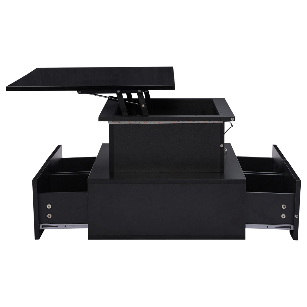 TAVOLO Basso LED 90x55x41 cm Nero lucido con 4 cassetti