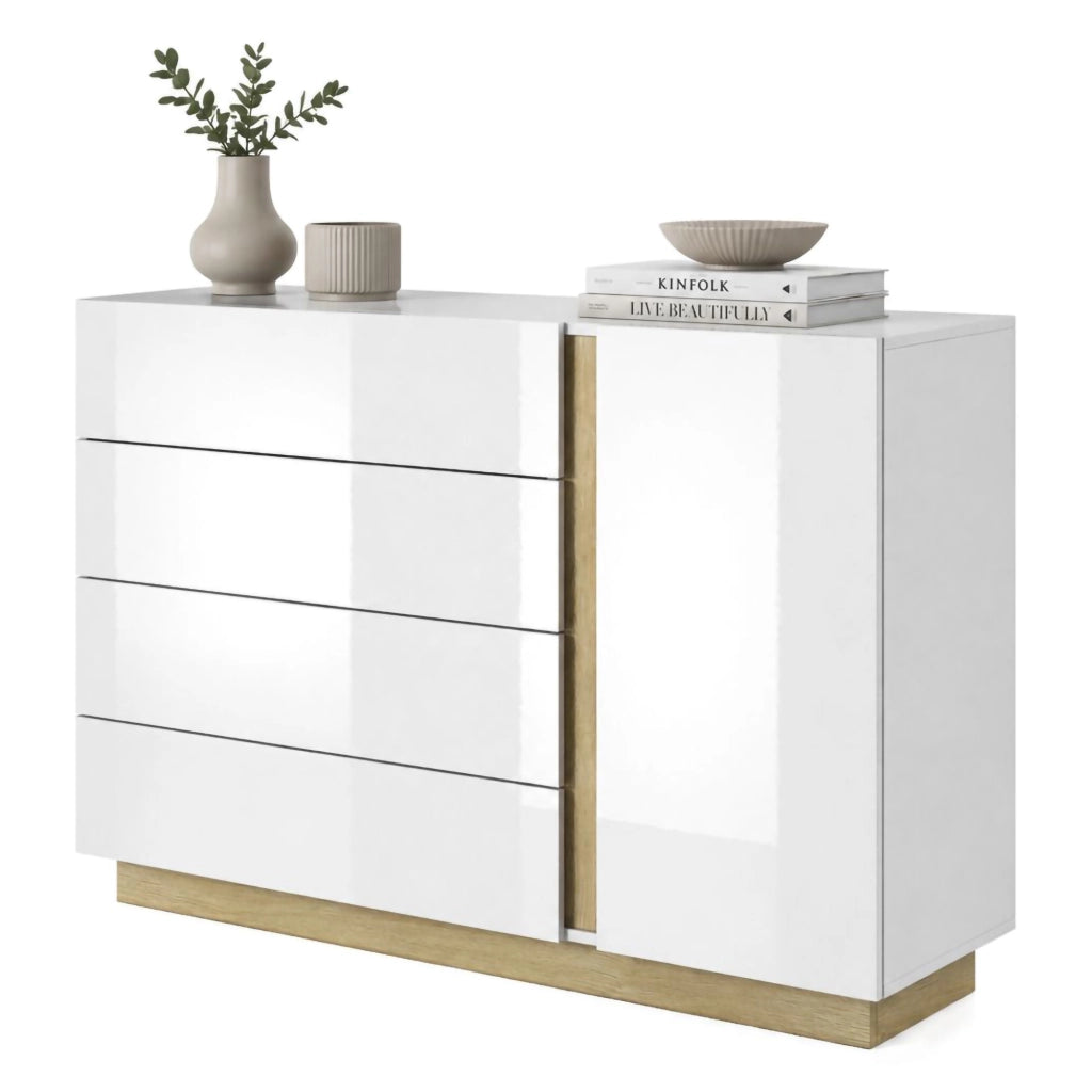 Madia Halana, Credenza 4 Cassetti, 138x40x91h cm Bianco Lucido