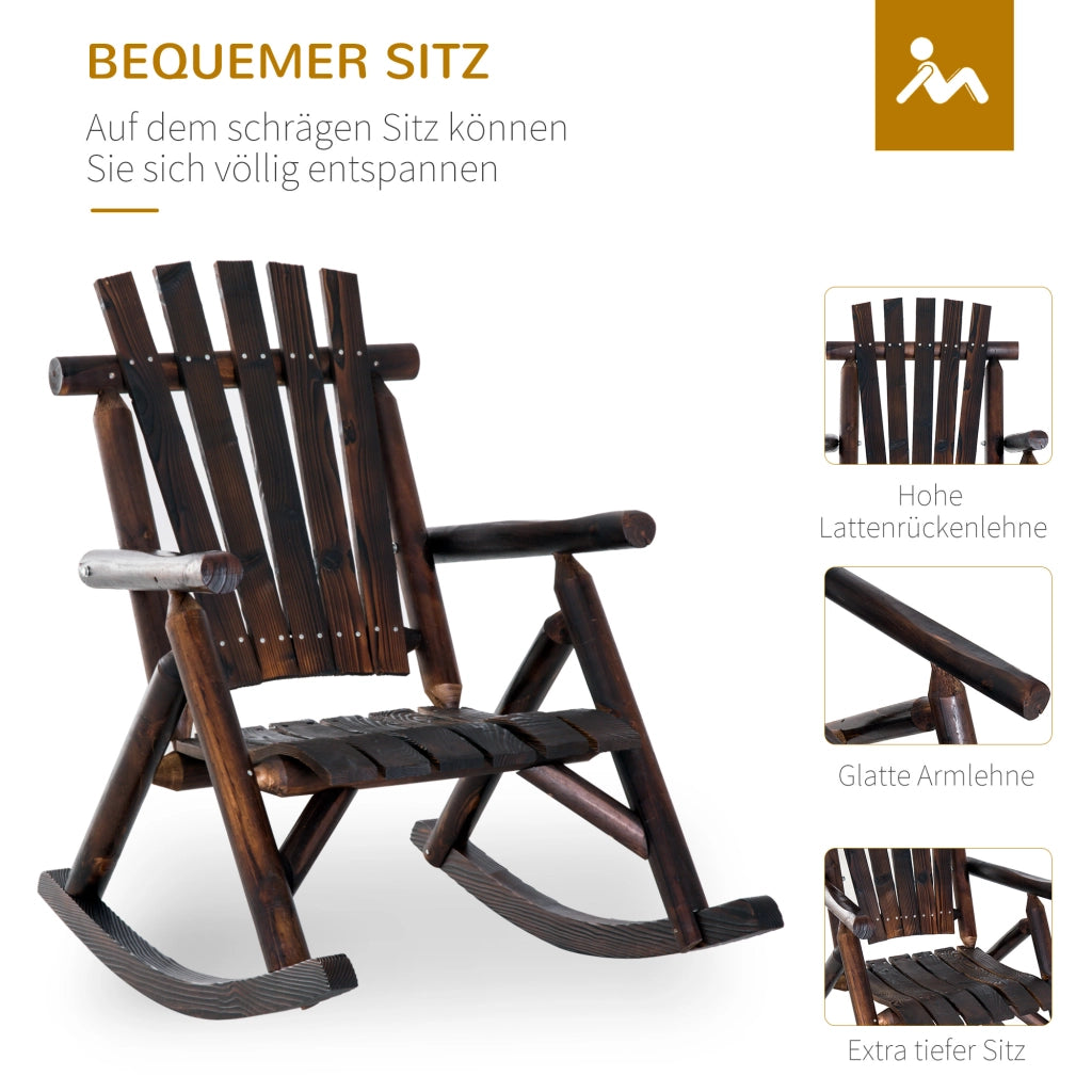 Sedia a dondolo con bracciolo in legno massiccio carbonizzato impermeabile 97 x 69 x 93 cm ideale per giardino e terrazza