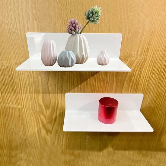 2 pezzi di sostegno adesivo, senza martellate, acrilico, piccolo sostegno, sostegno da parete fluttuante, supporto per bagno, cucina, libreria, camera da letto, con morsetti per cavi