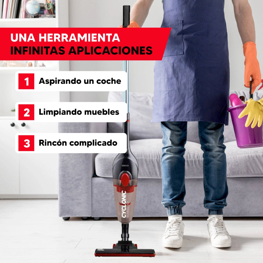 Aspirapolvere ciclonico 2in1 verticale e portatile, senza sacco 600W, filtro HEPA contenitore 0,8L pulizia casa - SOGO