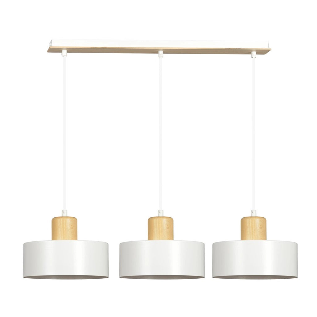 Lampada a sospensione Torin in acciaio bianco e legno naturale