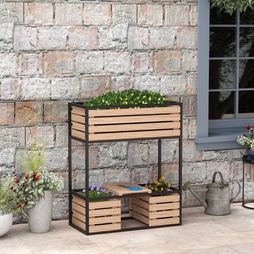 Fioriera Gradinata Giardino ¨C Zephmum ¨C Naturale Nero 83x39x100 cm