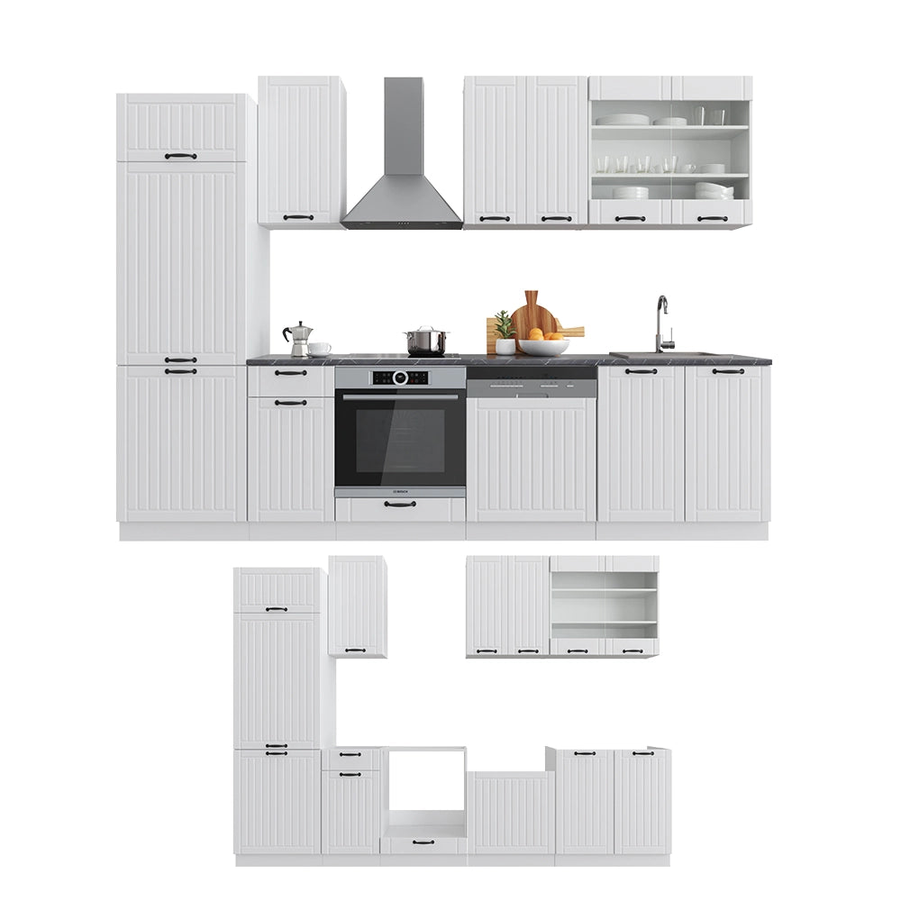 Cucina componibile Fame-Line Bianco rustico/Bianco 300 cm, PL Antracite Vicco