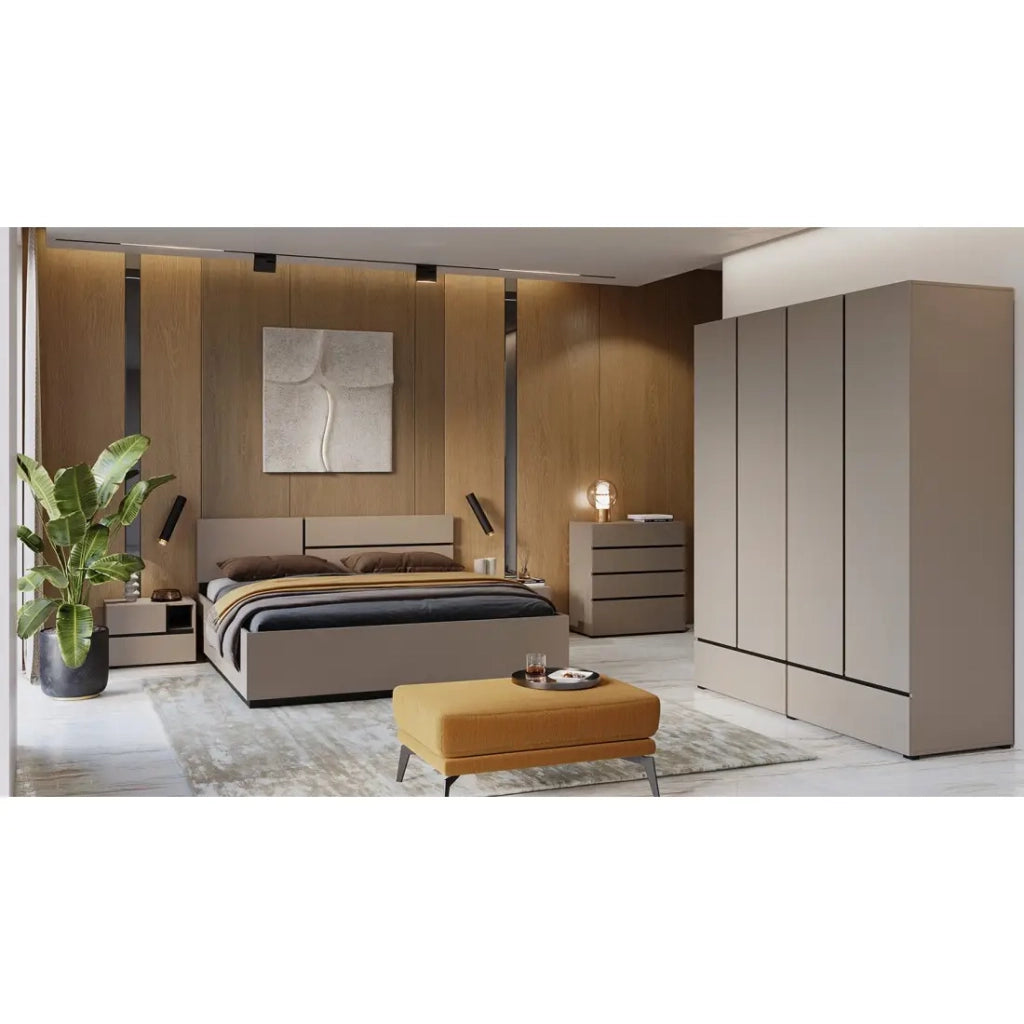 Letto HAVANA 160x200 cm beige e nero – Eleganza contemporanea e struttura senza rete
