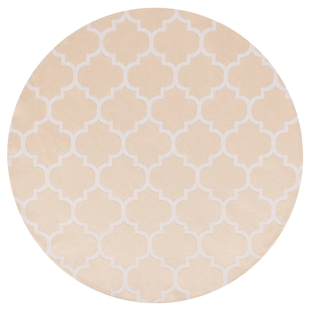 Tappeto rotondo per interni e per esterni con motivo a traliccio marocchino ⌀ 120 cm Beige e bianco moderno balcone patio