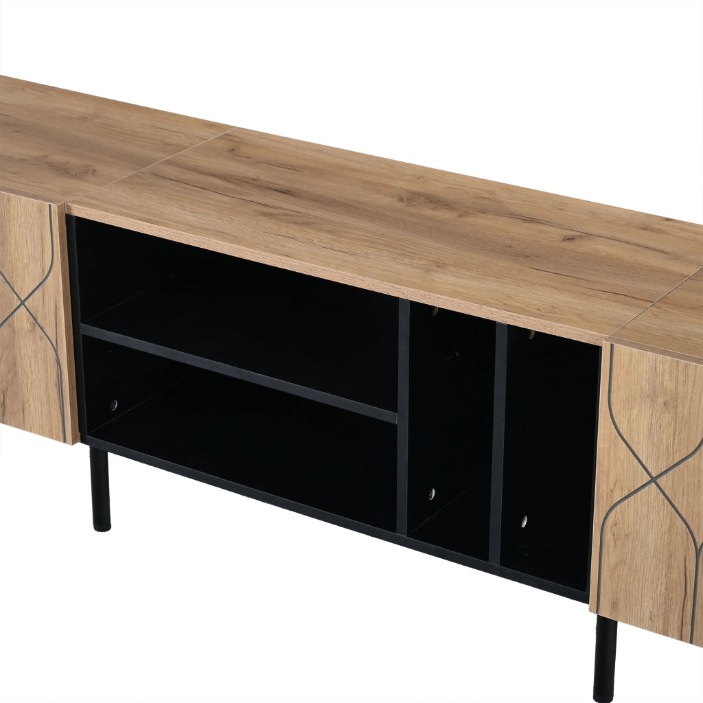 Mobile TV con 2 ante e 4 vani; passacavi - per soggiorno - 180×40×50 cm - in MDF e truciolare - nero