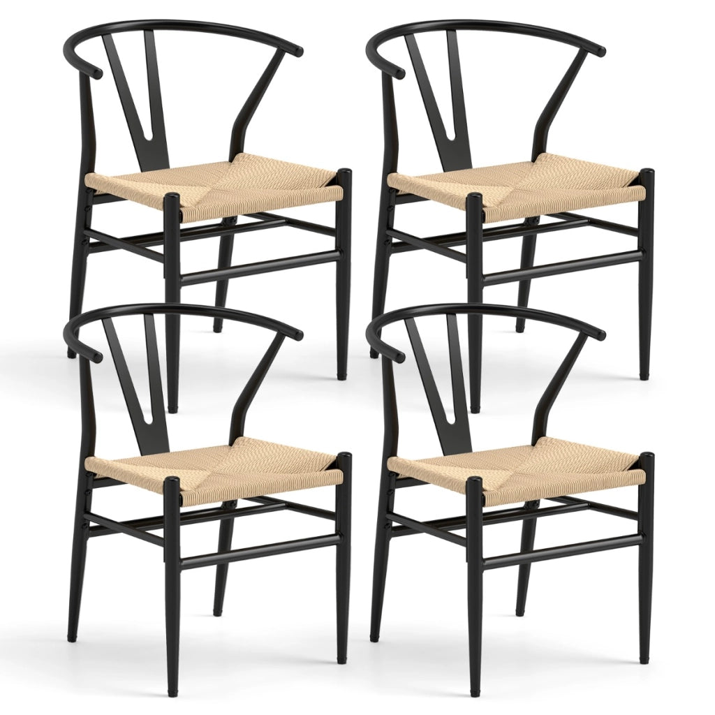 Sedie da cucina con schienale a forma di Y e cuscino in rattan intrecciato, Sedie d'accento impilabili Beige-Sedie da pranzo