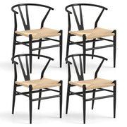 Sedie da cucina con schienale a forma di Y e cuscino in rattan intrecciato, Sedie d'accento impilabili Beige-Sedie da pranzo