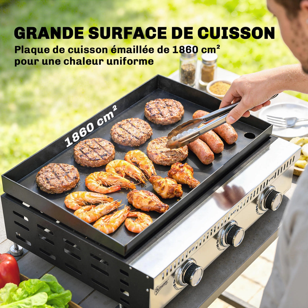 Plancha a Gas 3 Bruciatori 9 kW ¨C Xylo ¨C Acciaio Inox 56,5x33 cm Nero