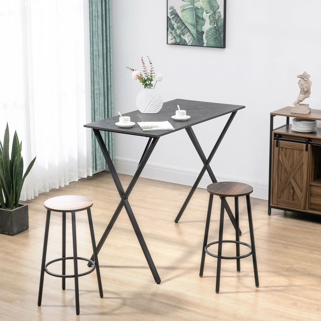 EasyComfort Bancone Bar Tavolo Alto Stile Industriale Effetto Marmo, Legno e Acciaio 120x60x102 cm, Nero