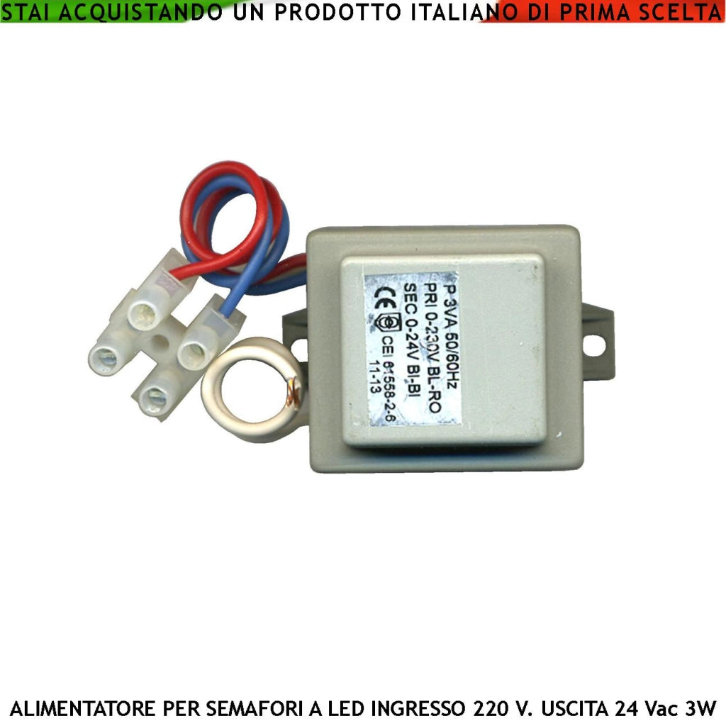 Alimentatore per Semafori a Led Ingresso 220 V Uscita 24 V 3 VA Inglobato in Resina Autoestinguente Alette di Fissaggio Forate Trasformatore Mille Usi